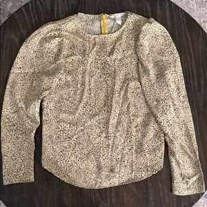 H&M Cream and Black Printed Long Sleeve Blouse